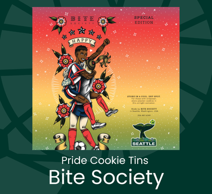 Bite Society Happy Pride cookie tin for Seattle Pride Matchday