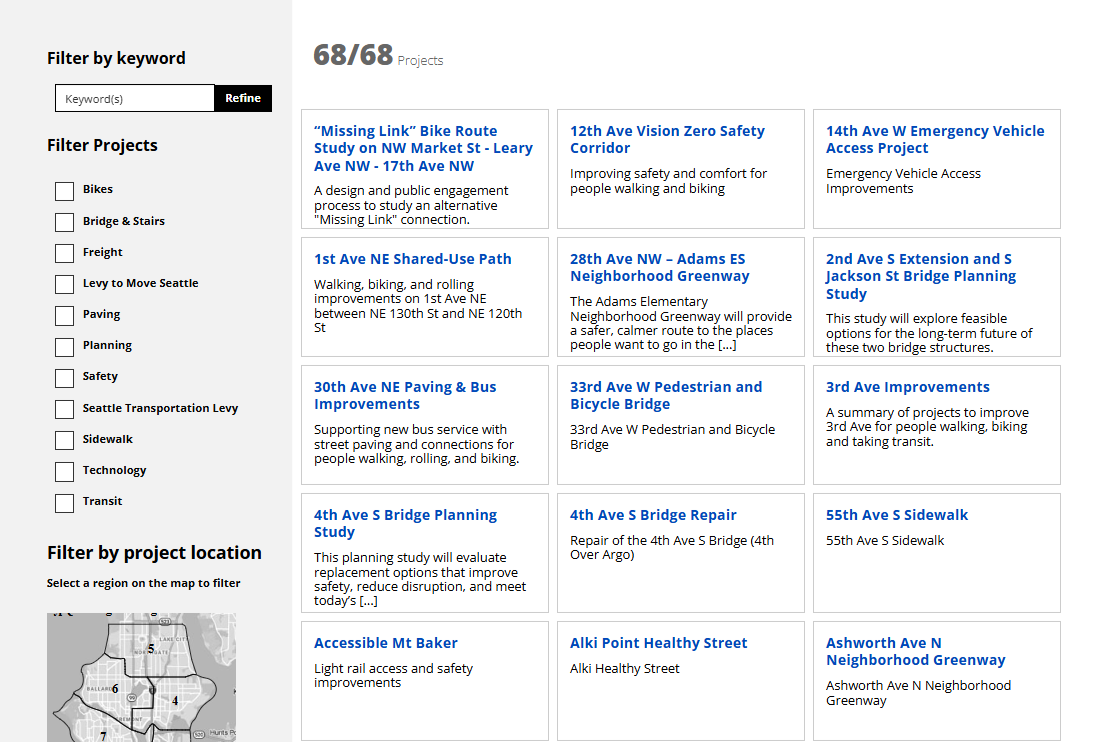 Seattle Department of Transportation Current Projects Dashboard
