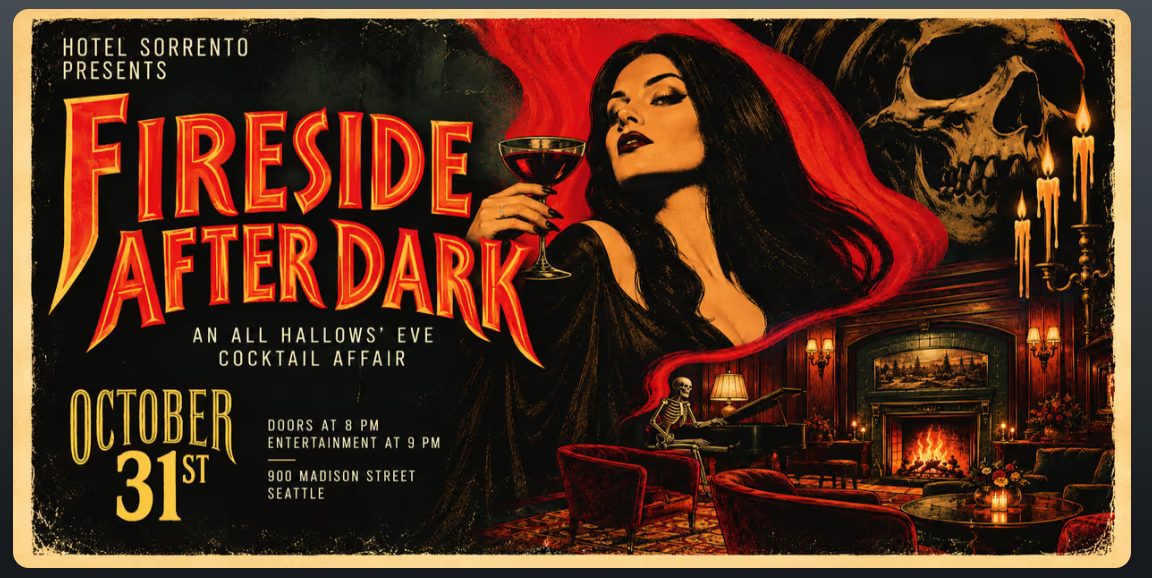 Fireside After Dark All Hallows' Eve cocktail party at Hotel Sorrento